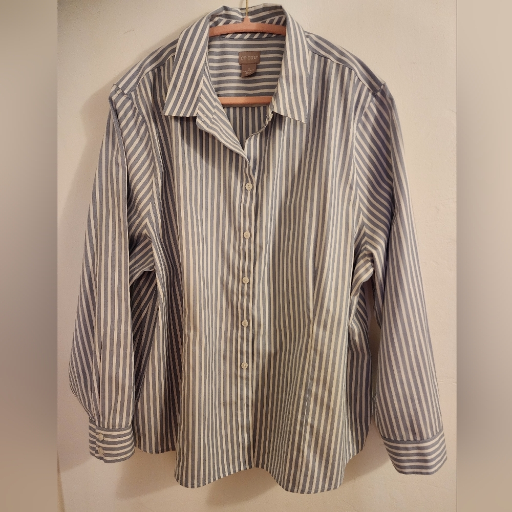 Chico's Navy and White Striped Blouse